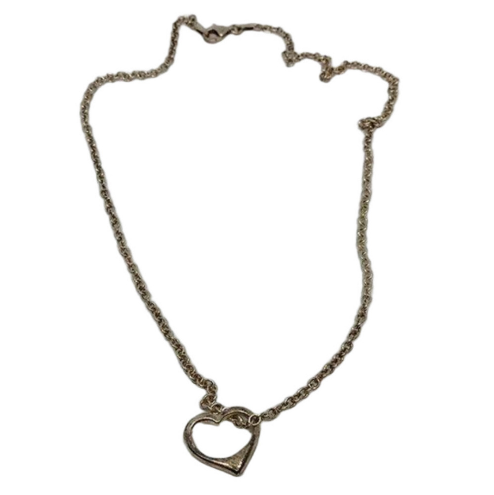 VINTAGE  Necklace Chain Floating Open Heart Charm Pendant  Sterling Silver 925